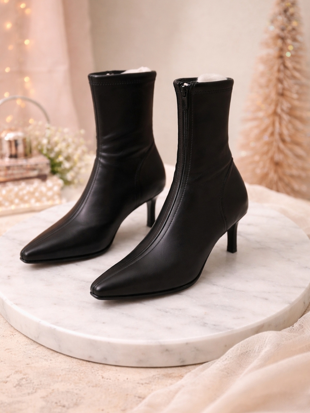 Steve Madden Black Pointed Toe Mid Heel Ankle Boots